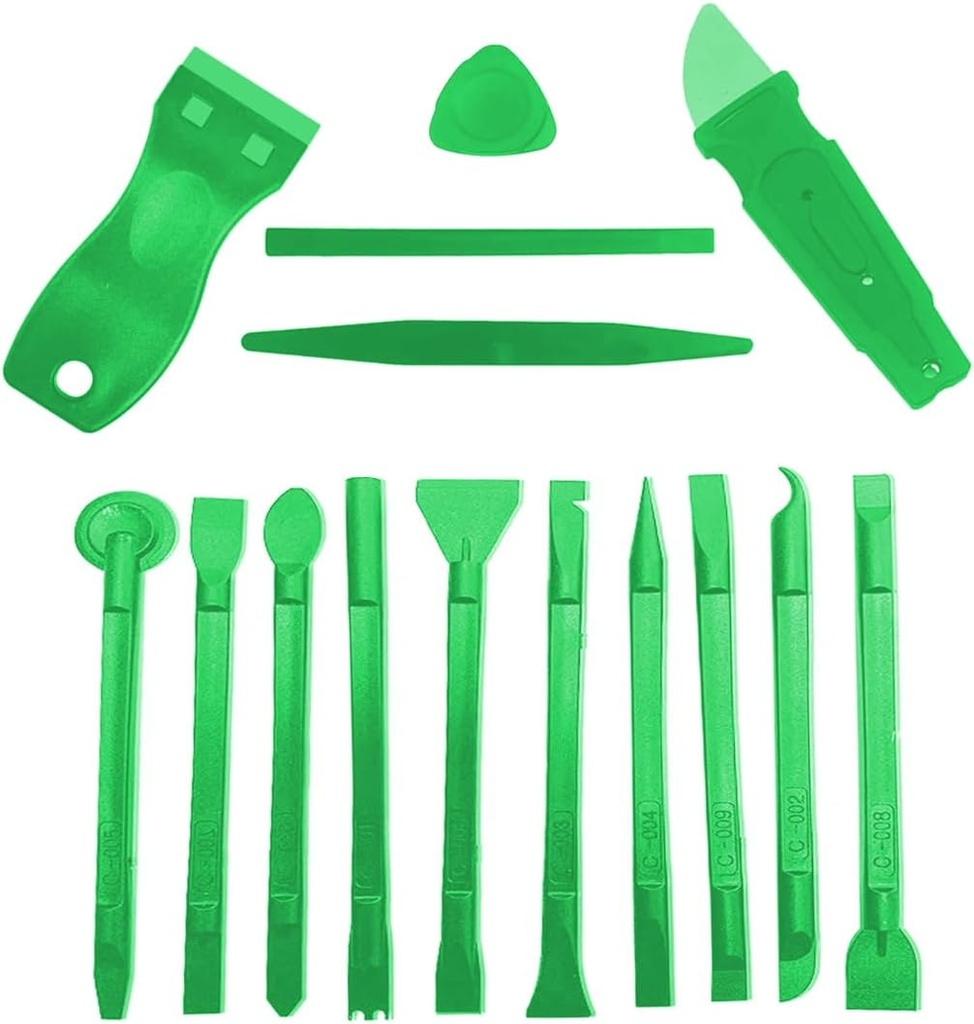 15pcs Scraper Tool Multiple Purposes Plastic Scraper Putty Knife removal shovel pryTool Set(Green)