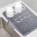 Silicone Dish Drying Mat for Kitchen Counter, Dish Drying Pad, Non-Slip Drain Pad with Built-in Drain, Heat Resistant Stone Drying Mat(15.8" x 13", Grey)