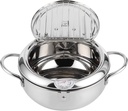 Deep Fryer Pot, Japanese Frying Pot with Thermometer, 304 Stainless Steel Deep Fryer with Oil Draining Rack for Tempura Chips Fries Fish and Chicken (Large 24cm)