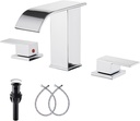 Waterfall Widespread Bathroom Faucet Chrome GGStudy 3 Holes 2 Handle Modern Bathroom Sink Faucet with Pop Up Drain