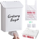 Metal White Magnetic Grocery Bags Holder, Farmhouse Wall Mount Plastic Bag Holder with 50pcs Shopping Bags, Trash Bag Dispenser for Kitchen, Garage, Laundry Room