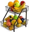 MaraFansie 2-Tier Fruit Basket Countertop Fruit Bowl Bread Basket Vegetable Holder Storage Stand Large Capacity, Black