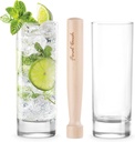 Final Touch Premium Mojito Set - Includes 2 Tom Collins Glasses & Wooden Muddler - 10oz Slim Highball Glasses with Thick Base - Complete Cocktail Kit for Perfect Mojitos (FTA1835)