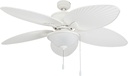 Prominence Home Solana, 52 Inch Tropical Indoor Outdoor Ceiling Fan with Light, Pull Chain, Three Mounting Options, Weather Resistant Palm Leaf Blades - 80018-01 (White)