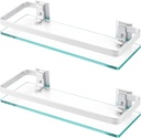 KES Glass Shelves for Bathroom, Floating Tempered Glass Shelves 14 Inch Aluminum Extra Thick 2 Pack Rectangular Storage Organizer Wall Mount Silver, A4126A-P2