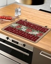 Christmas Countertop Burners Protection Mats for Kitchen, Snowflakes Flowers Vintage Red Plaid Rubber Stove Top Cover Mat, Heat Proof Mats Cooktop Cover for Counter Dish Drying Mat, 24"x21"