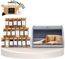 FINESSY Bread Box for Kitchen Countertop & 36 Pack Bamboo Glass Spice Jars with Label Bundle