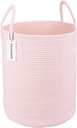 Cotton Rope Laundry Basket Hamper for Girls Kids Baby Nursery Hamper Bin Woven Storage Basket for Living Room Girls room Boho Tall Rope Baskets for Blanket Toys Large light pink