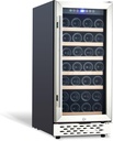 Wine Cooler Refrigerator - 15 Inch Compressor Design, 28 Bottle Capacity, Freestanding Wine Cellar, Dual Zone Temperature Control, Glass Door with Lock