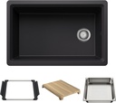 BLANCO 443303 Inteos SILGRANIT 30" Single Bowl Reversible Undermount Workstation Kitchen Sink - Coal Black