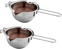 Water Bath heating hot pot, Baking Tool Safety Durable Long Handle Compact Lightweight Stainless Steel melting fondue Bowl for Chocolate butter Cheese, 2 Pieces(680ml)