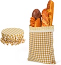 Cabilock Beeswax Linen Bread Bag, Reusable Bread Bag and Cotton Bowl Cover for Homemade Sourdough Bakery, Freezer-Safe Large Food Storage Pouch