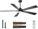 addlon Ceiling Fans with Lights, 60 inch Black Ceiling Fan with Light and Remote Control, Reversible, 3CCT, Dimmable, Noiseless, Large Ceiling Fan for Bedroom, Farmhouse, Indoor/Outdoor Use