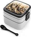 Vibrant Patterns Bento Box Adult Lunch Box All-in-One Lunch Containers with Removable Compartments Double Layer Bento Lunch Box with Spoon And Handle Stackable Lunchbox
