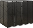 vidaXL Poly Rattan Double Wheelie Bin Shed - Durable, Weather Resistant, Easy Access Lid, Lockable Front Door - Garden Accessory, Black