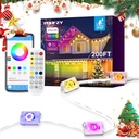POOFZY Permanent Outdoor Lights for House,200ft RGB+IC Smart Outdoor Decor, 50 Scene Modes,App/Remote Control,IP67 Waterproof,for Christmas,Halloween,Daily & Holiday Party Decor,House Roof Lighting