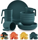 Kyraton 16-Piece Unbreakable Polypropylene Dinnerware Set, Dark Green, Microwave Safe