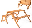 VINGLI 2-in-1 Outdoor Wooden Picnic Table and Bench Set with Umbrella Hole – Convertible Design for Garden, Patio, Porch, Deck – Natural Wood