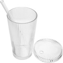 Cabilock High Borosilicate Glass Drink Cup Vertical Stripe Lid Straw Iced Tea Juice Multi-use