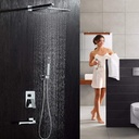 Shower Set Copper Metal Silver Pre-Embedded Dark Wall-Mounted Nozzle Hand Shower System Shower Set 3 Function Pressurized Faucet Nozzle Hot and Cold Water Square Top Spray Fixed Sh