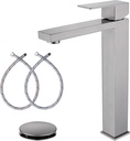Brushed Nickel Vessel Sink Faucet, Tall Bathroom Faucet Single Hole Single Handle, Brushed Nickel Tall Bathroom Sink Faucet with Pop Up Drain, AML-11411-BN