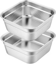Zerodeko Stainless Steel Colander Bowl Set Square Kitchen Sink Metal Storage Basket Large Capacity Fruit Vegetables Washing Basin Rice Strainer Washer 9 inch