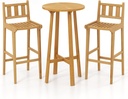 Tangkula 3 Piece Patio Bar Set, Teak Wood Bistro Furniture with Footrest, Round Cocktail Table with 2 Armless Bar Height Stools, Indoor Outdoor Bar Chair Set for Poolside, Garden & Deck, Natural