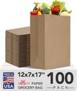 Mesha 100Pcs Paper Grocery Bags 12 x 7 x 17 Inches Bulk, Heavy Duty 60 Lbs Kraft Brown Paper Bag, Large Grocery Kraft Sacks -Takeout, Restaurant, Retail, Shopping