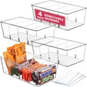 Oizeir Clear Pantry Organizer Bins (4PK) - Fridge Organizer with 3 Removable Dividers - Kitchen Pantry Organizers & Storage - Storage Cabinet Snack