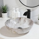 Marbling Small Vessel Sink With Black Faucet And Drain Combo Round Ceramic Basin Bowls Above Counter Bowl Sinks for Bathrooms Countertop Bathroom Sinks Gray With Gold