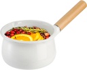 Jucoan 1 Quart Enamel Milk Pan with Dual Pour Spout, Small Enamel on Steel Saucepan Milk Pot Butter Warmer with Wooden Handle, Stove Top Soup Simmer Pot for Home Kitchen Cooking Heating Boiling