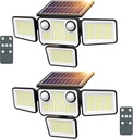 4500LM Solar Lights Outdoor Waterproof, 254 LED Solar Flood Lights Outdoor with 2 Motion Sensor, 4 Heads Security Light with Remote Control for Yard Outside House Garage 2 Pack