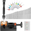 SUNJOYCO 60 Pieces Pin Vise Hand Drill Set, Micro Mini Twist Drill Bits PCB Drill Bits Bench Vise Tool for Resin Wood Jewelry DIY Drilling and Model Building