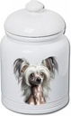 Best of Breed Chinese Crested Dog and Cat Ceramic Treat Jar 9" Tall Air Tight Seal All White