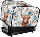 Highland Cows Blue Covers for Toasters 4 Slice,Cute Bread Machine Cover with Handle,Washable Stain Resistant Kitchen Small Appliance Cover Dining Decor
