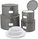LotFancy China Storage Containers, Hard Shell, 4PCS Set, Dish Storage Box for Moving, Stackable Dinnerware Plate Organizer Bins with 48 Felt Dividers, Grey