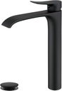Vessel Sink Faucet, NEWRAIN Matte Black Waterfall Tall Bathroom Sink Faucet, Single Hole 1 Handle Tall Vanity Faucet, Brass Vessel Faucet with Water Supply Hose and Pop Up Sink Drain