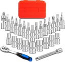 26-Piece 1/4" Drive Metric (5-13mm) Socket Set, Socket Wrench Set with 90 Tooth Reversible Ratchet Wrench and Bit Sockets,Extension Bar, Universal Joint, Portable Storage Case, CR-V Steel