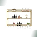 3-Tiers Wall Mounted Wine Rack,Wine Rack with LED Lighting Wall Mounted Glass Holder,Metal Bottles Shelves,Hanging Stemware Goblet,Liquor Display Shelf,for Mini Cellar(Gold,39.3in/100cm)