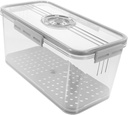 Airtight Food Storage Container with Draining Tray 7005 Large Bread Box with Timer Lid for Kitchen and Refrigerator Organization