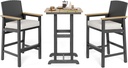 3 Pieces Outdoor Bar Set, All-Weather Bistro Table and 2 Bar Stools with Wicker Backrest and Comfy Cushion, Outdoor Patio Bistro Height Table and Chairs Sets, for Deck, Backyard and Garden