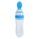 Baby Food Feeder,Baby Food Squeeze Dispensing Spoon Feeder, Silicone Toddler Baby Feeding Spoon, Fresh Food Cereal Squeeze Feeder Hot with Spoon,Silicone Baby Feeding Supplies(Blue)