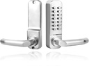 Mechanical Keyless Entry Handle with Keypad, Stainless Steel Front Door Handle Set, Waterproof Digital Outdoor Code Door Lock (Silver)