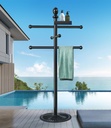 Pool Towel Rack Outdoor, 6 Bars with Top Tray Metal Heavy Duty Never Tilt Pool Accessories with Heavy Metal Base, Hot Tub Accessories Towel Dying Rack Towel Stand for Pool, Hot Tub etc