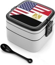 U.S. Egypt Flag Portable Bento Box with Handle 2 Compartment Leak-Proof Stackable Lunch Box for Work Picnic Camping