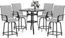5 Pieces of Patio Swivel Bar Stools Set with 4 Outdoor Bar Height Chairs and 1 Bar Table - High Top Bistro Set for Deck, Pool, Garden, Backyard - All-Weather Metal Frame Textilene Fabric, Grey