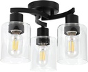WILON Black Flush Mount Ceiling Light, Farmhouse Kitchen Lighting Fixtures Ceiling Mount, 3-Light Clear Glass Semi Flush Mount Ceiling Light Fixture for Hallway Entryway Foyer Bedroom Laundry Room