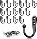 15 Pcs Black Coat Hooks - Wall Hooks for Closet Hanging, Multi-Room Use (Bathroom/Bedroom/Kitchen), Holds Coats/Towels/Scarves/Hats/Keys/Cups, Includes 30 Screws