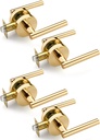 Polished Brass Door Knobs 4 Pack, Interior Door Handle, Passage Door Knob No Lock, Closet Door Knobs Without Key, Gold Door Lever for Hallway, Universal for Left/Right Sided Doors