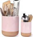 AmorArc Ceramic Utensil Holder, 7.25"+5.4" Cooking Utensil Crock for Countertop, Kitchen Countertop Organizer with Rustic Terracotta Underside for Spatula, Set of 2